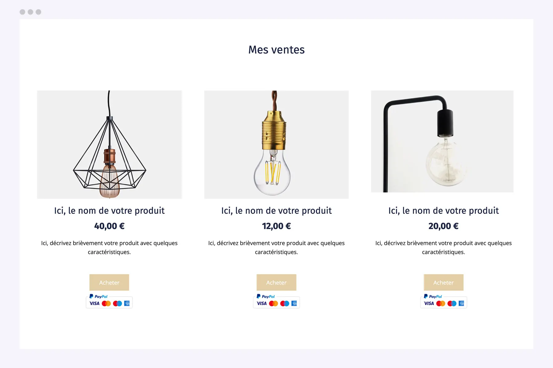 Modèle de boutique en ligne @hubside