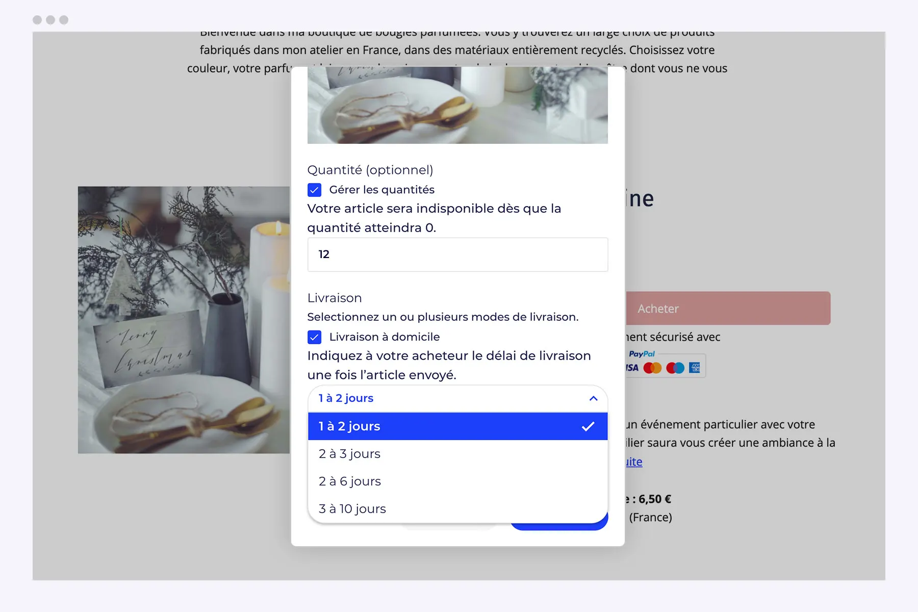 Sur Hubside, choisissez votre délai de livraison
